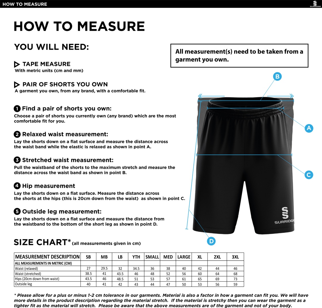Edwinstowe CC - Ripstop Leisure Shorts - Size Guide