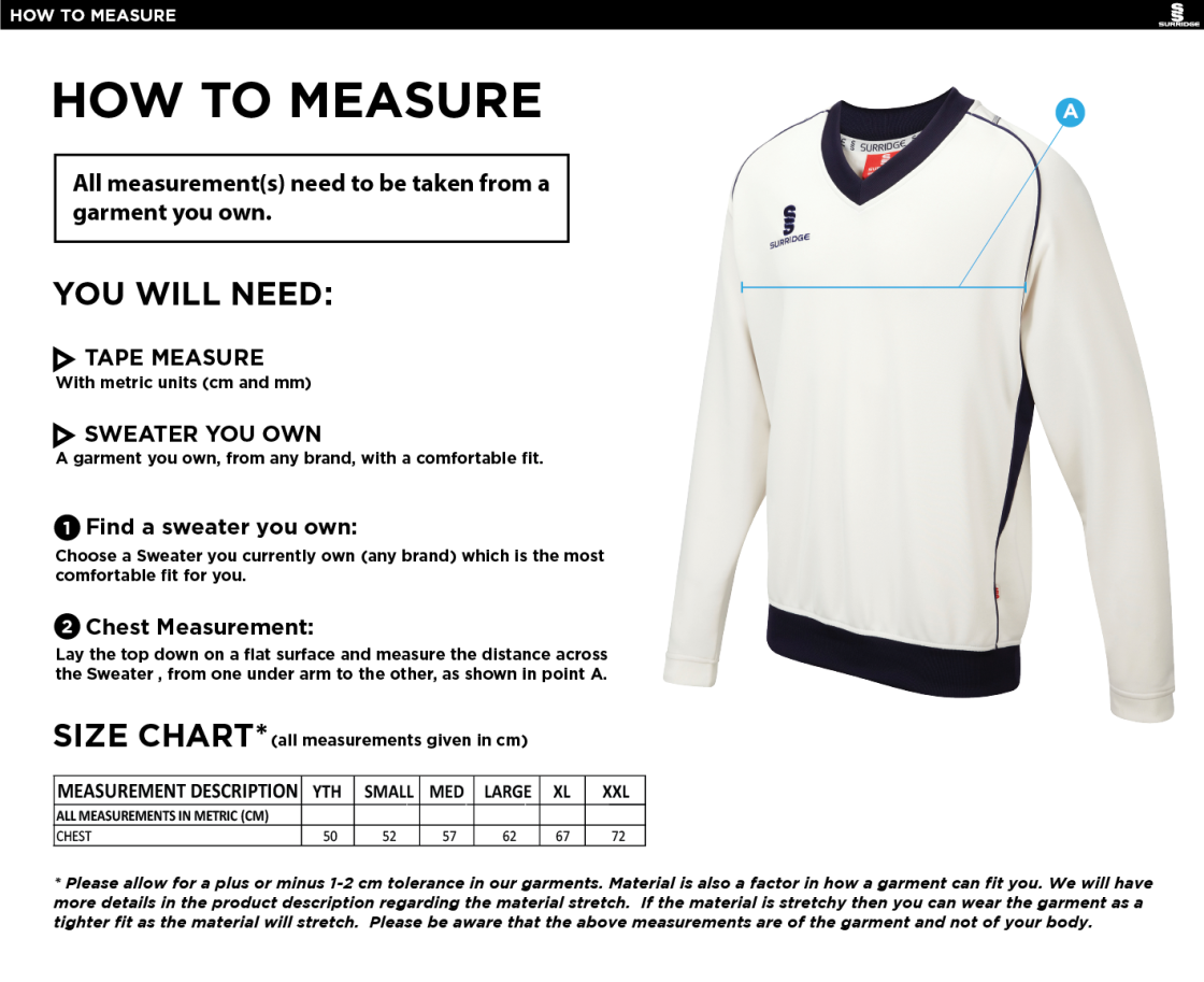 Edwinstowe CC - Curve Long Sleeve Sweater - Size Guide