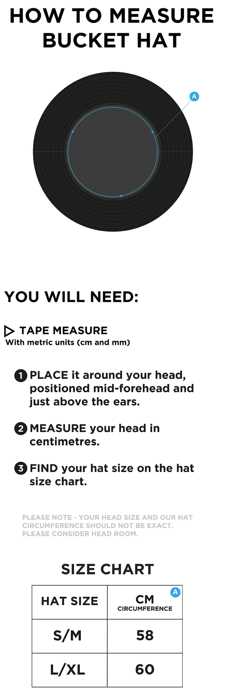Edwinstowe CC - Dual Bucket Hat - Navy - Size Guide