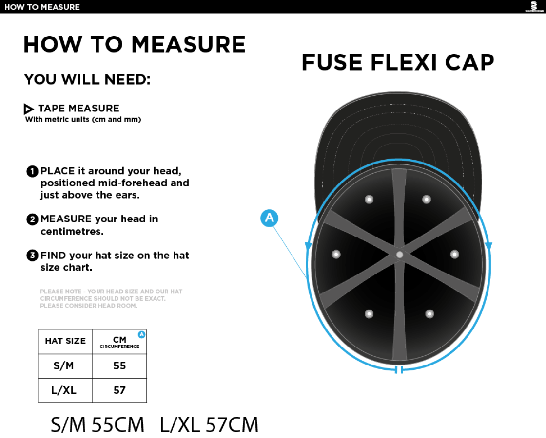 Edwinstowe CC - Fuse Flexi Cap - Navy - Size Guide