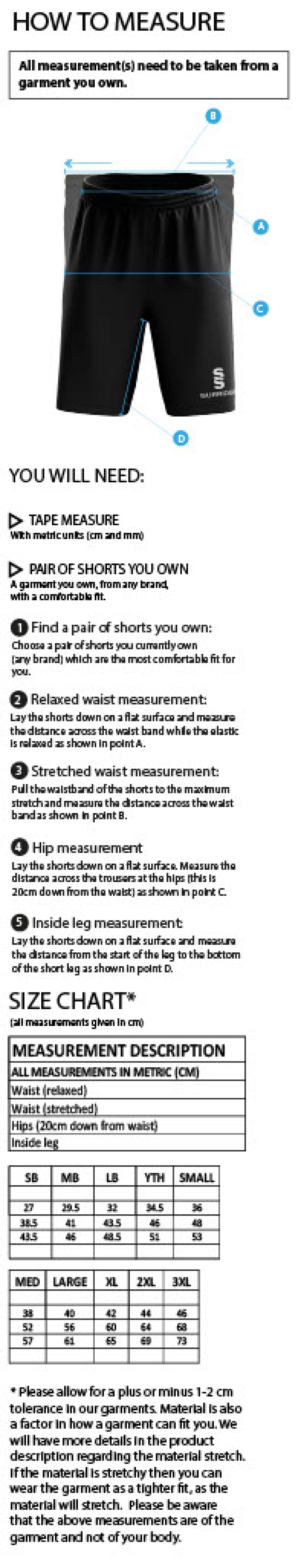 Edwinstowe CC - Women's Ripstop Leisure Shorts - Size Guide