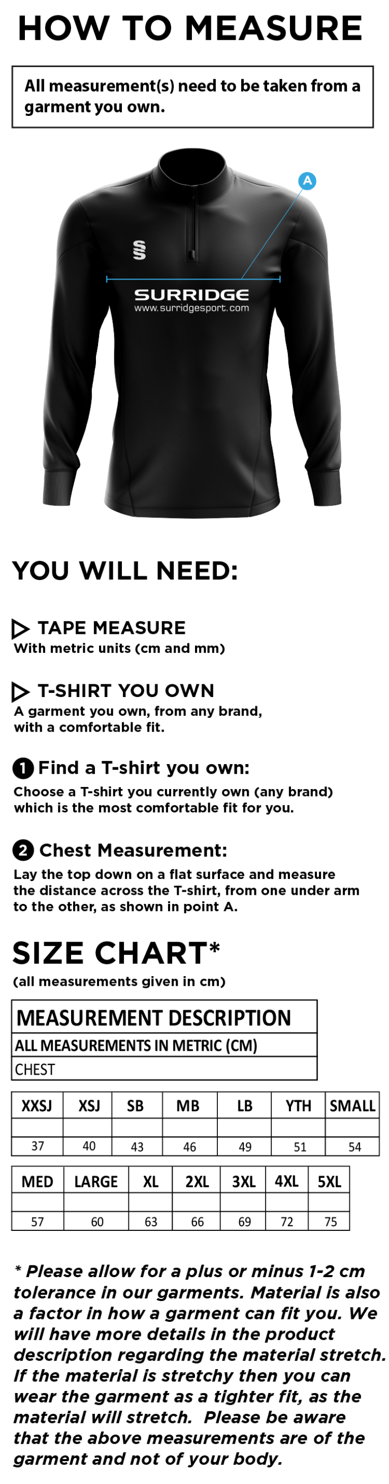 Edwinstowe CC - Blade Performance Top - Unisex Fit - Size Guide