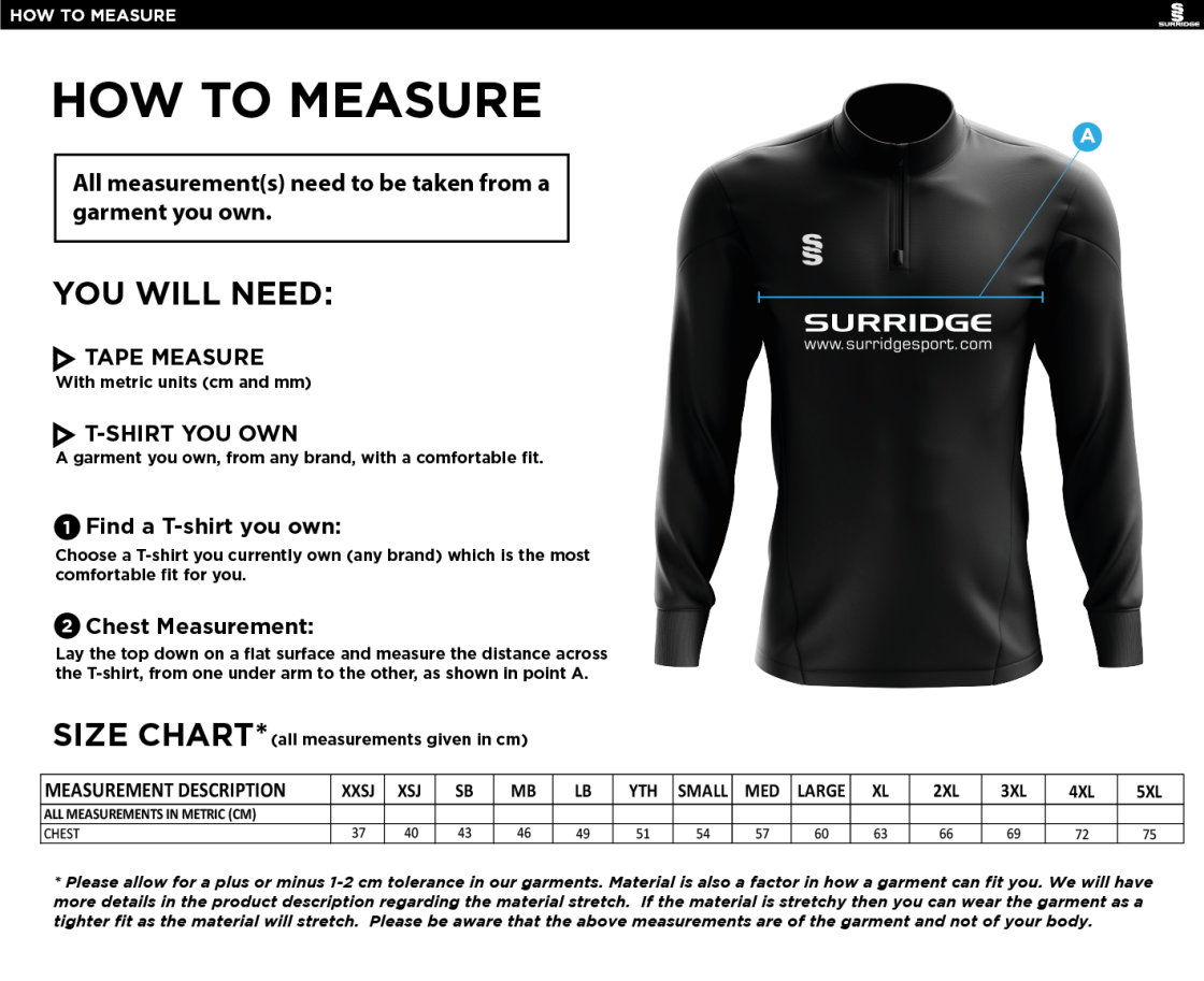 Edwinstowe CC - Blade Performance Top - Unisex Fit - Size Guide