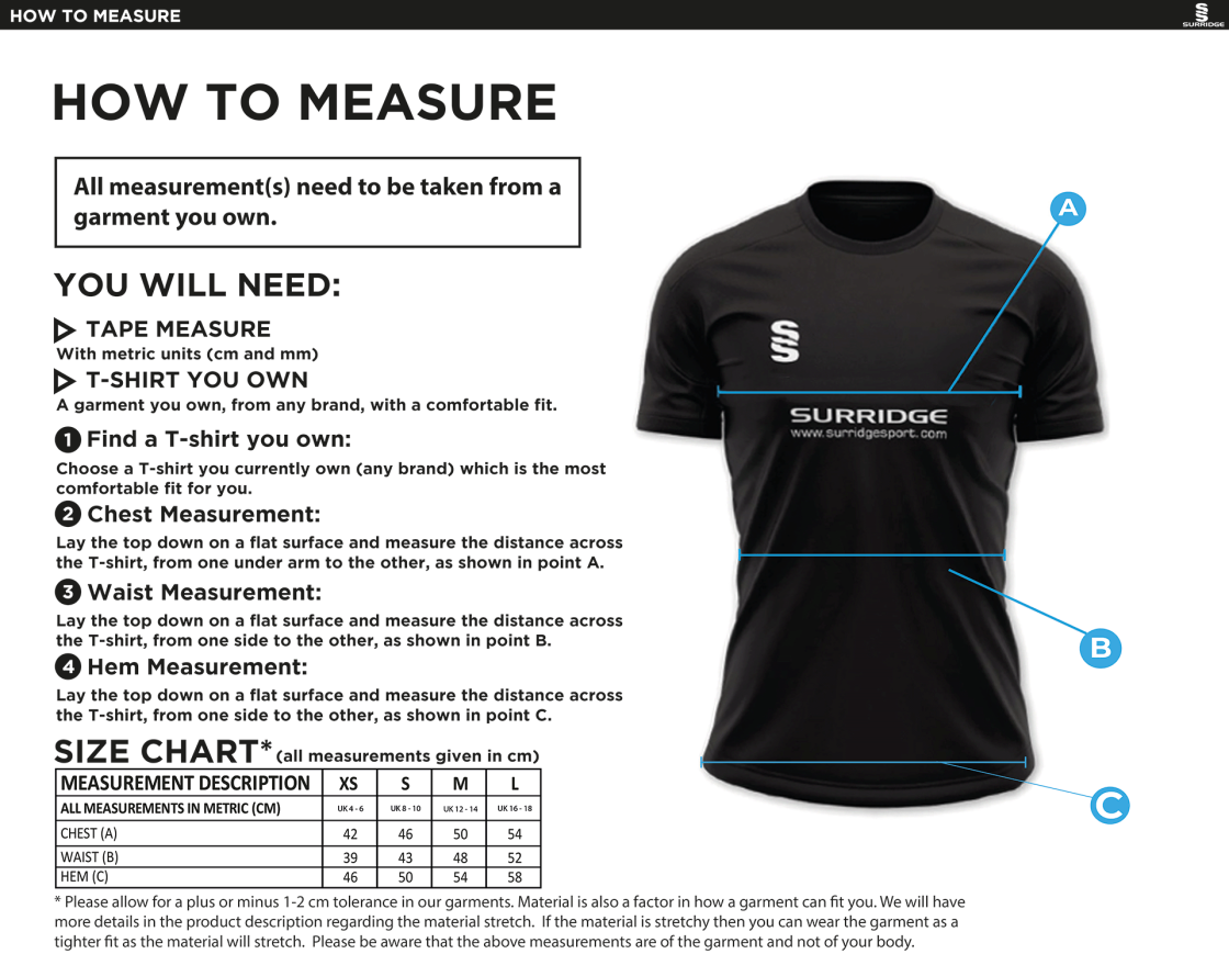 Edwinstowe CC - Women's Dual Polo Shirt - Size Guide