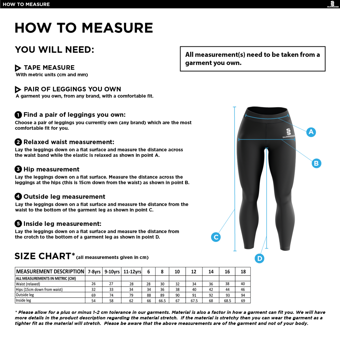 Edwinstowe CC - Dual Leggings - Size Guide