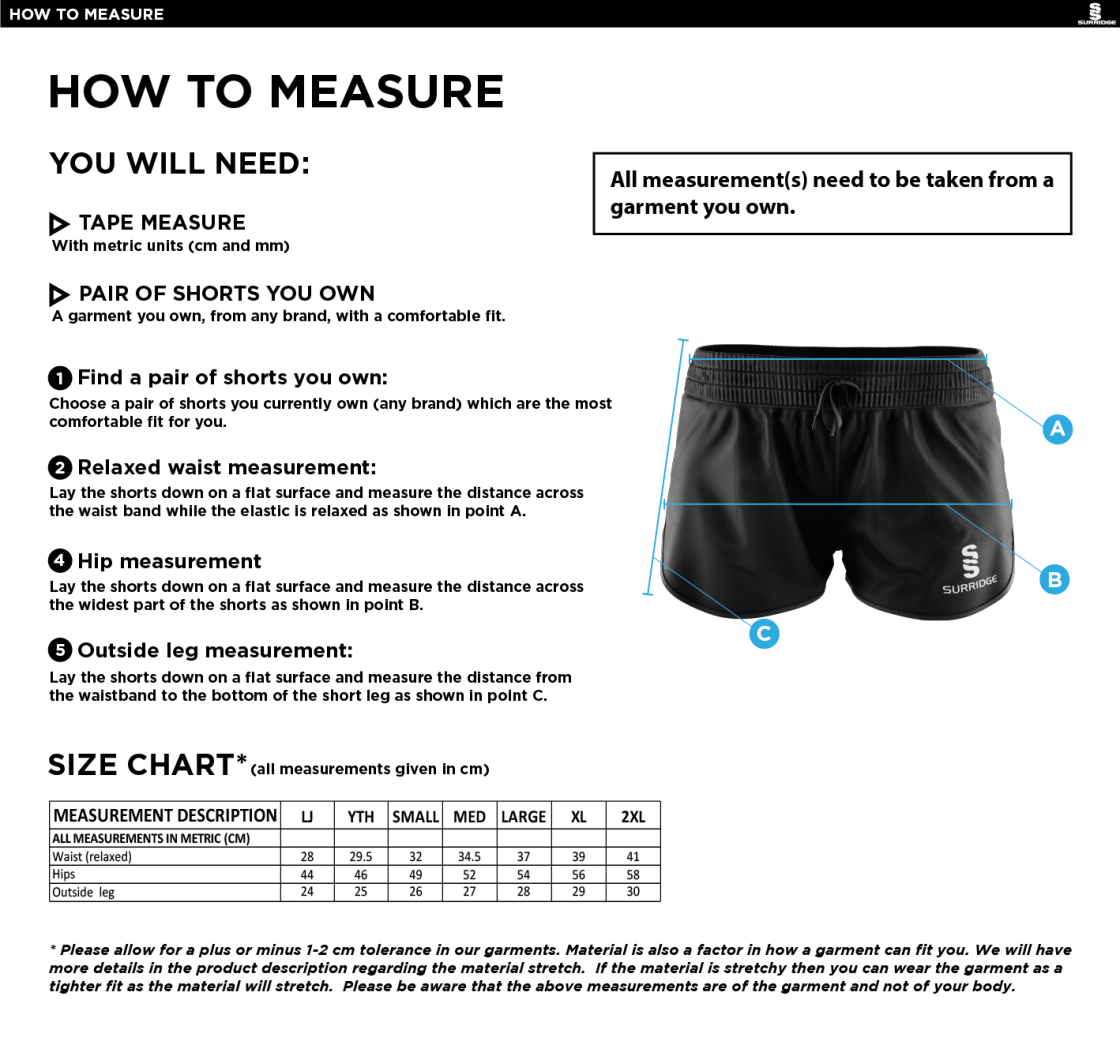 Edwinstowe CC - Dual Active Short - Women's Fit - Size Guide