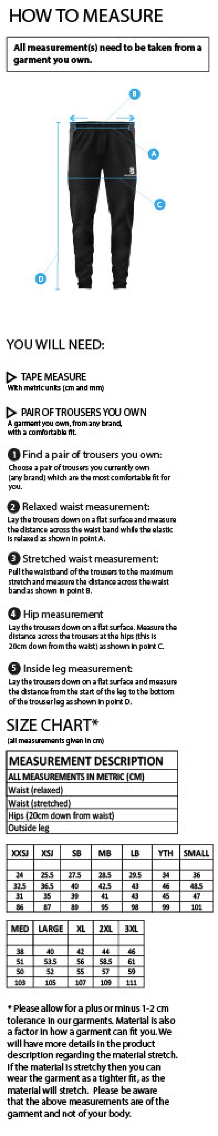 Edwinstowe CC - Dual Skinny Pants - Size Guide