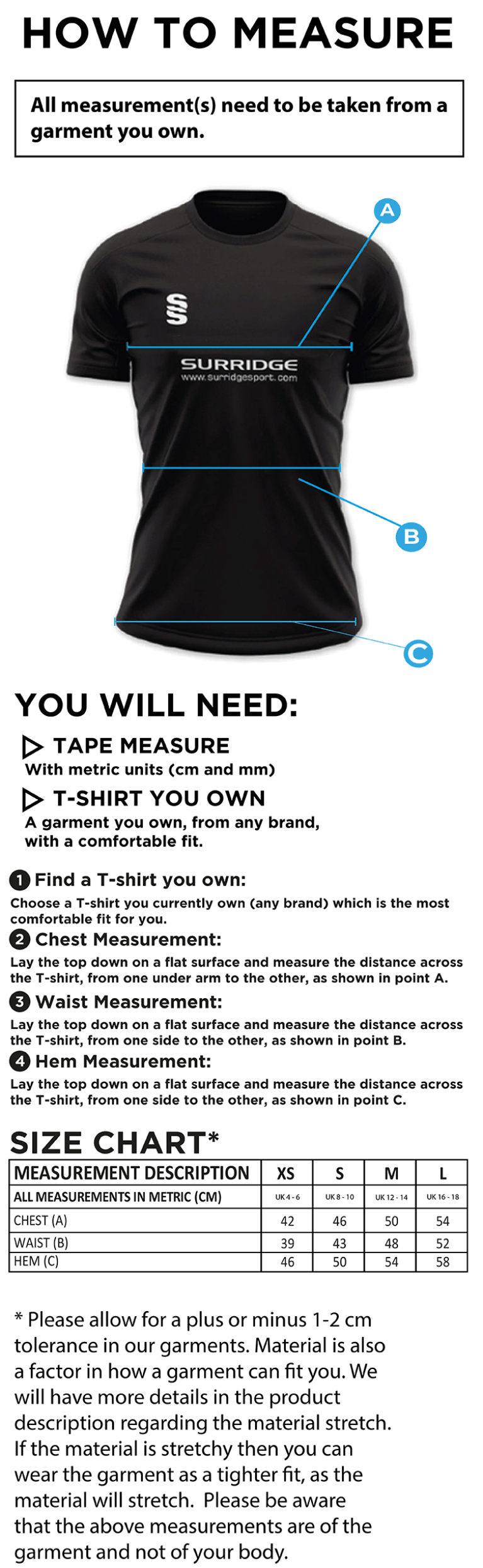 Edwinstowe CC - Women's Dual Polo Shirt - Size Guide